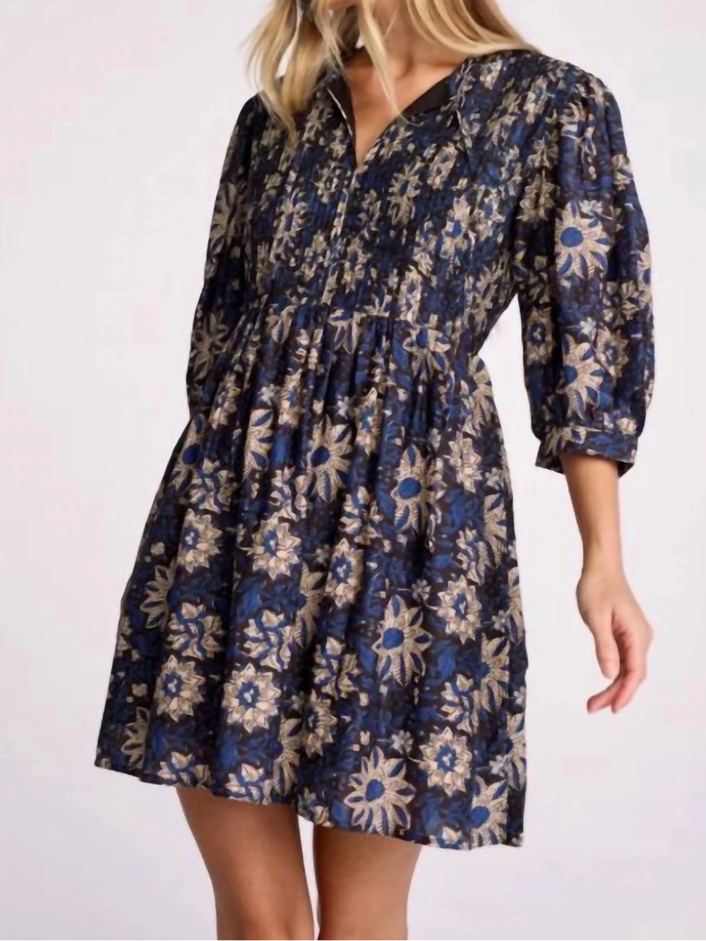 Sundays Zera Floral Silk-Blend Smocked Mini Dress Navy Small Anthropologie